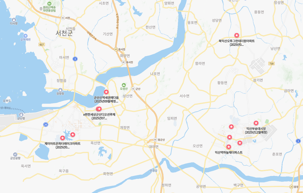 2025년 전북 전라북도 익산 군산 신축 입주 예정 아파트 부동산 정보 시세 매매 전세 월세 지도 위치