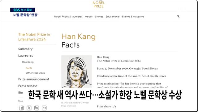 한강, 2024년 노벨 문학상 수상