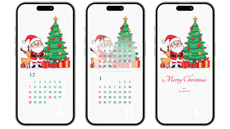 07 루돌프, 산타, 크리스마스트리 ABC - 2025년12월 아이폰배경화면