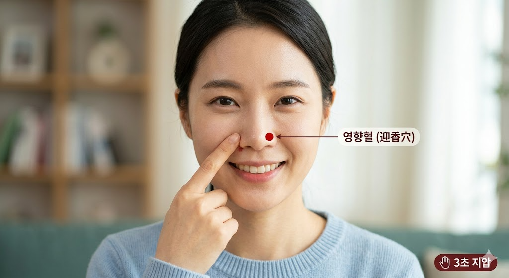 콧바울 옆 영향혈 지압