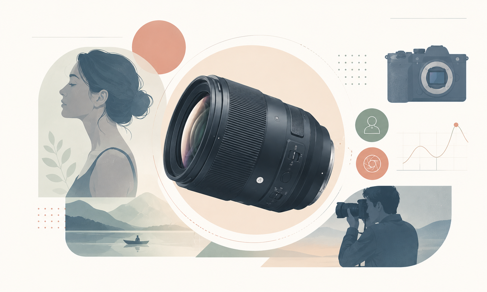 85mm F1.2 인물렌즈 경쟁을 상징하는 대구경 렌즈 일러스트