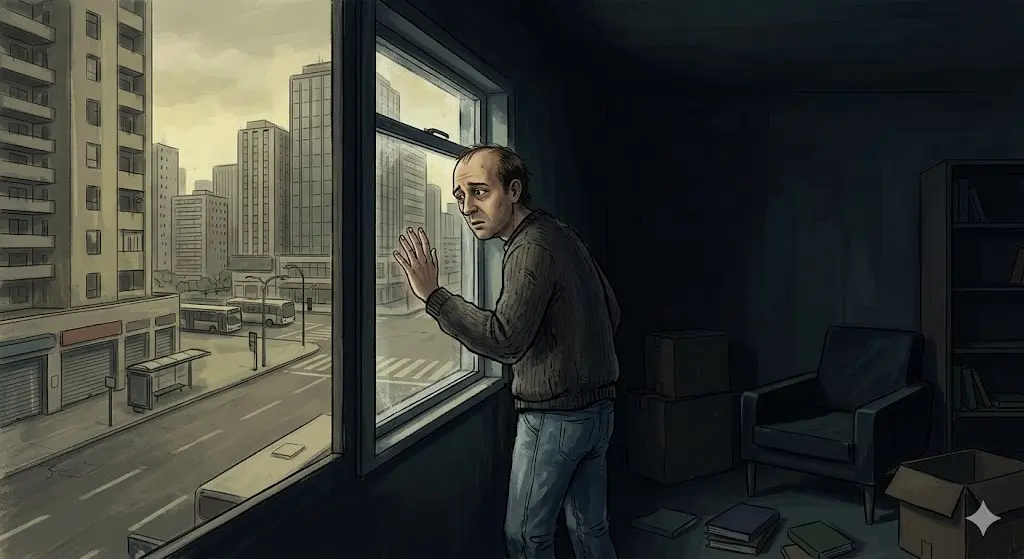 저주받은 사람 중에 가장 축복받은 책 표지와 어두운 방 안에서 창밖을 바라보는 우식의 뒷모습 일러스트