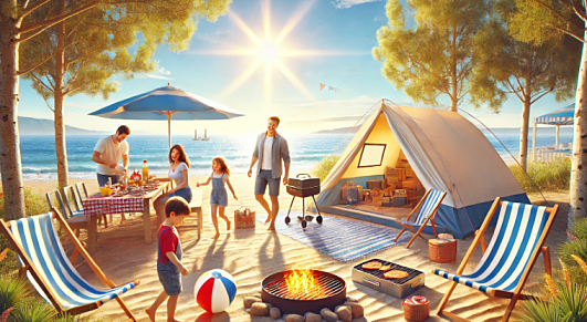 여름 바닷가 캠핑