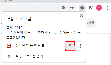 확장 프로그램 고정