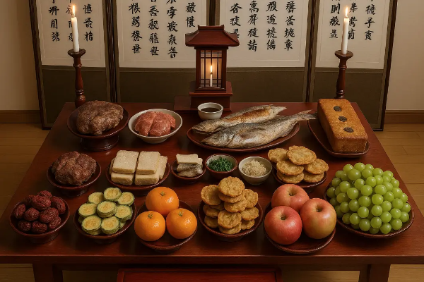 제사-상차림-과일-전-병풍