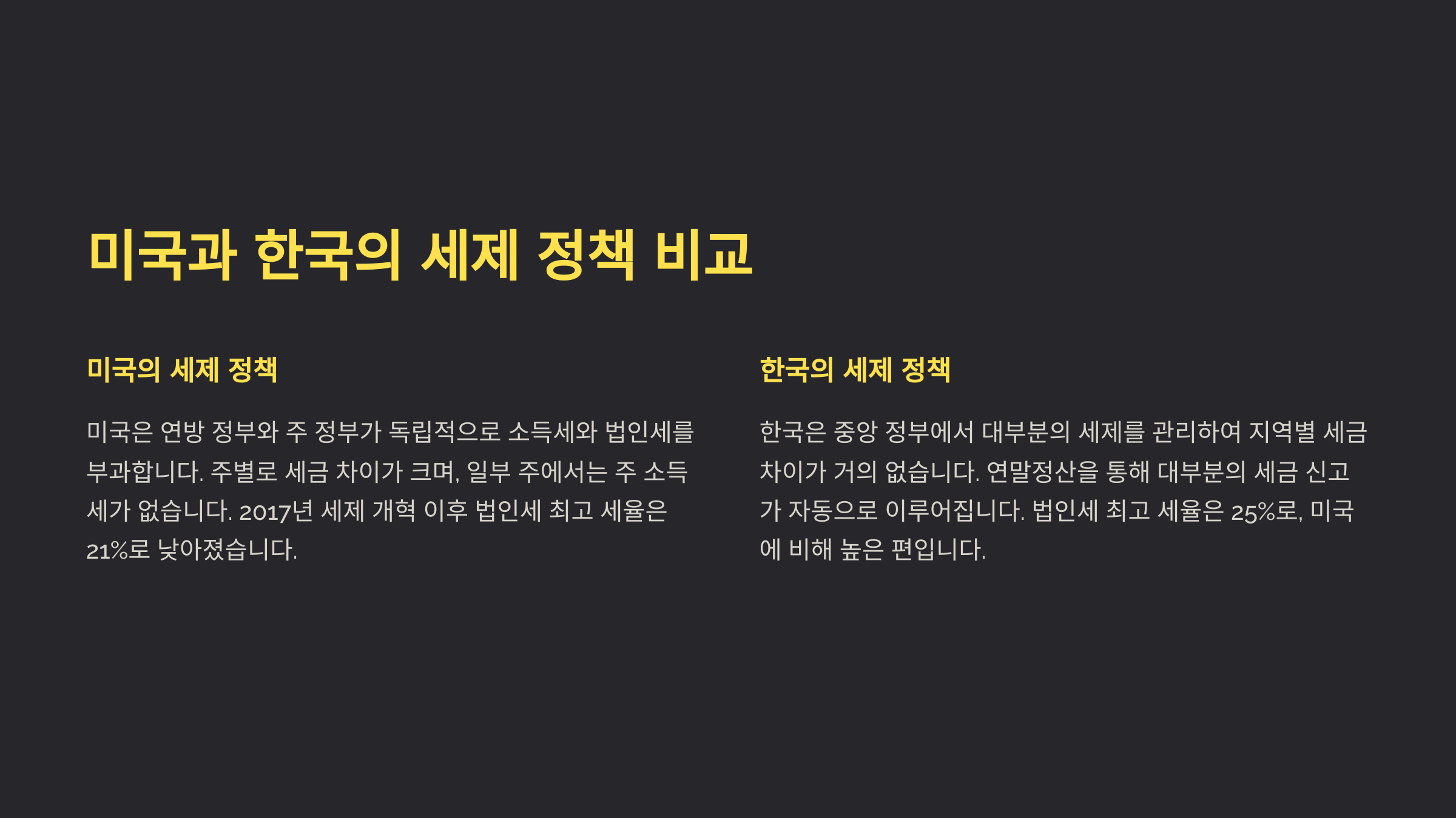 미국과 한국의 세제 정책 비교