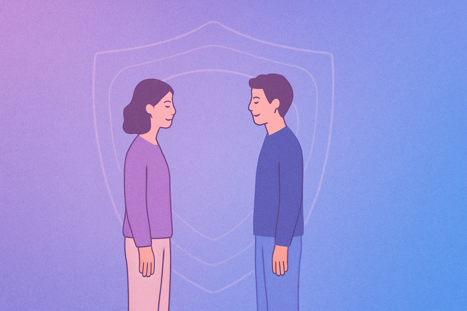 두 명의 사람이 적절한 거리를 유지하며 서로를 존중하는 모습