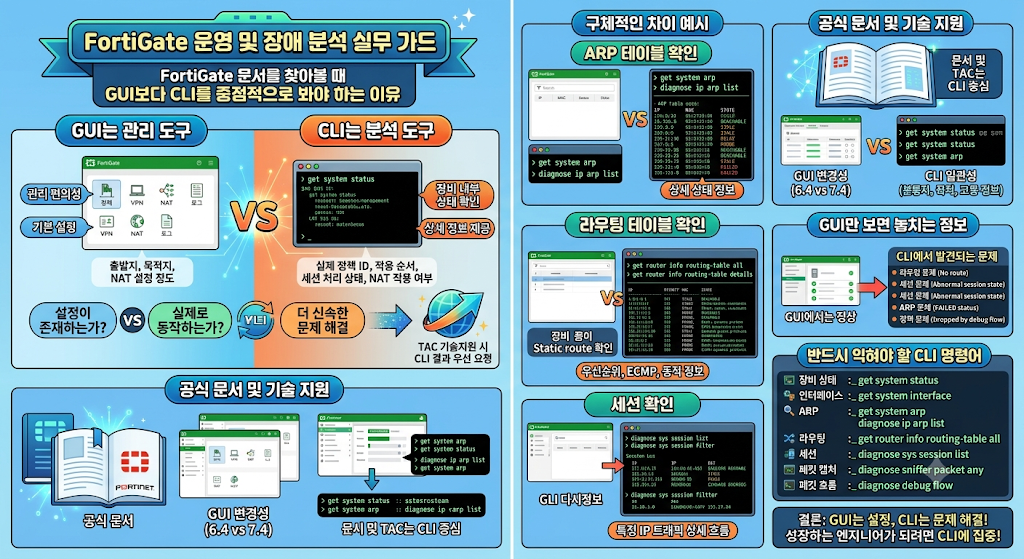 FortiGate 문서를 찾아볼 때 GUI보다 CLI를 중점적으로 봐야 하는 이유