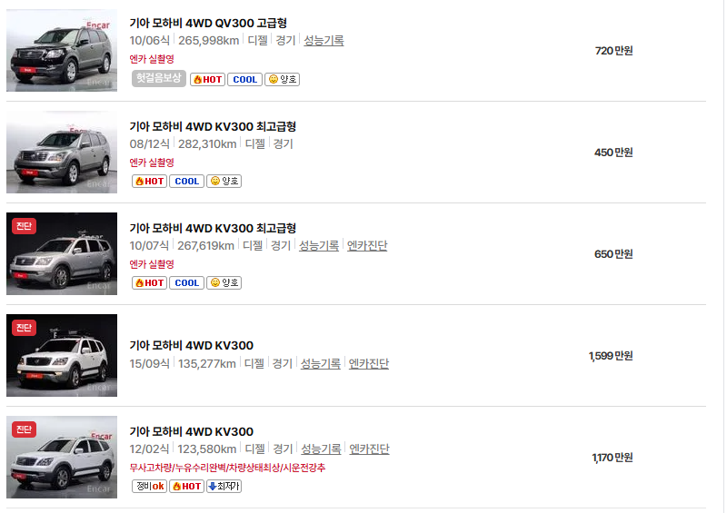 기아 모하비중고차 가격 시세표 유지비