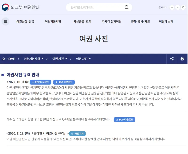 여권 사진 규정