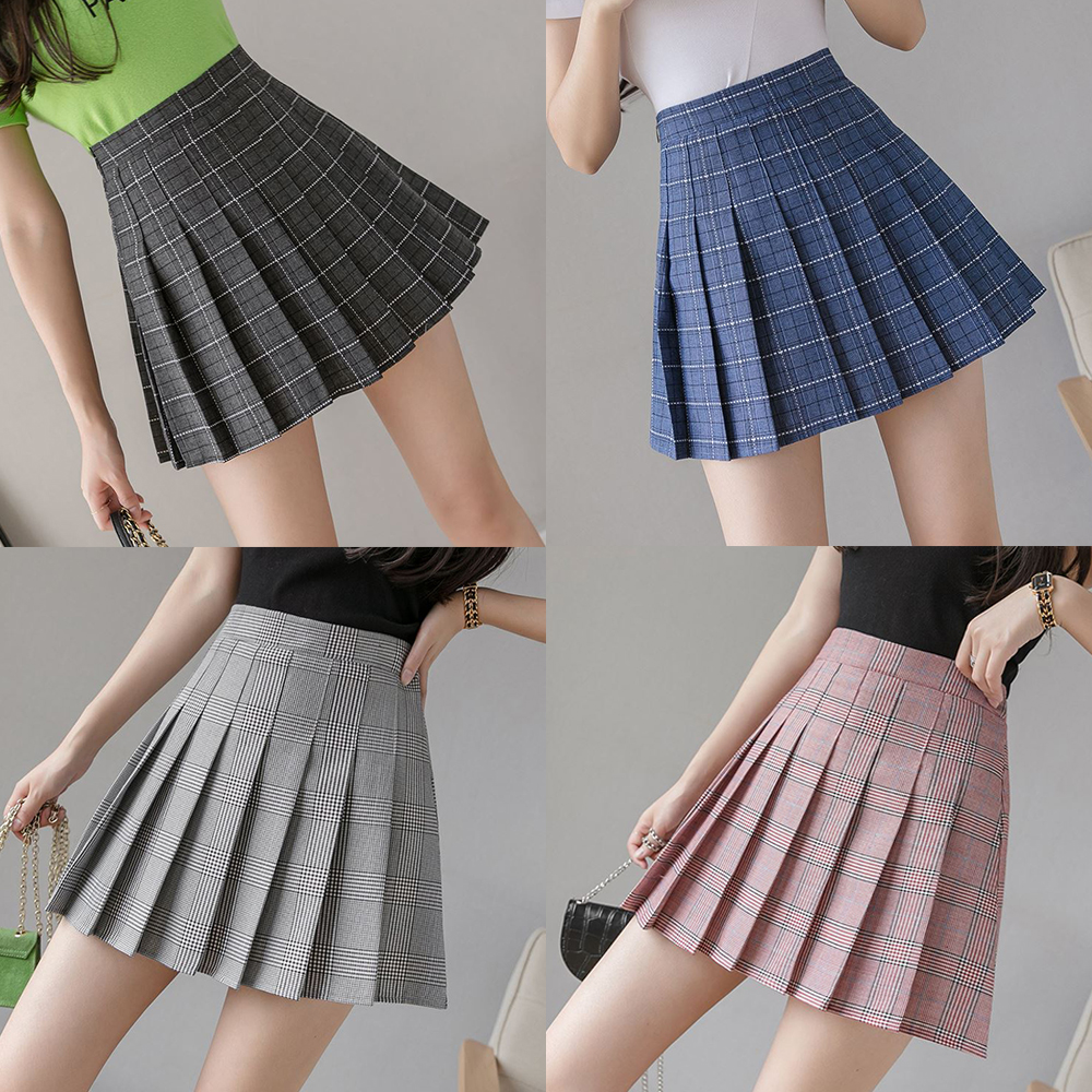 여름 속바지 A라인 플리츠 주름 체크 미니 테니스 스커트 치마