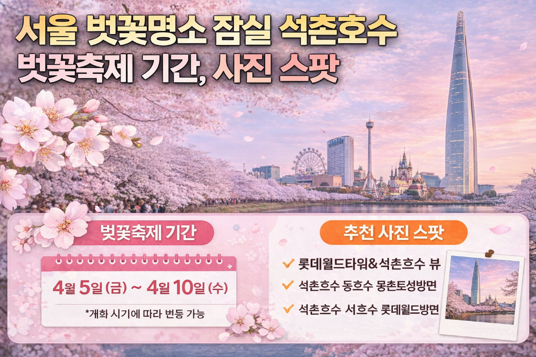 잠실 석촌호수 2026 벚꽃축제 기간 사진 스팟 장소 완벽 가이드