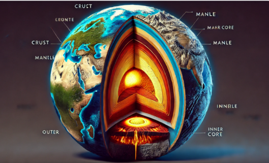 자구 내부 단면을 통해 본 지구의 층