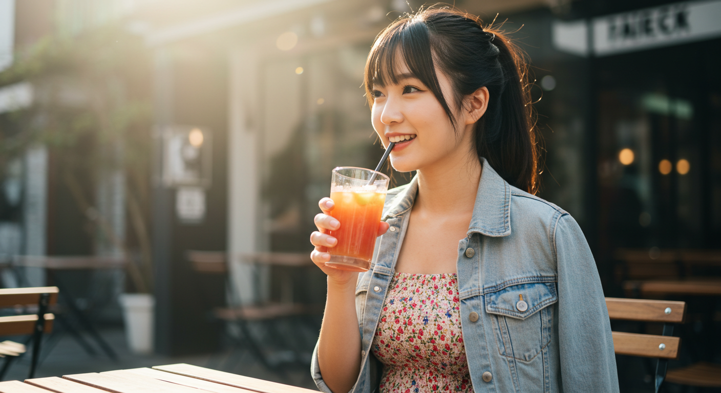 과일주스 마시는 여성