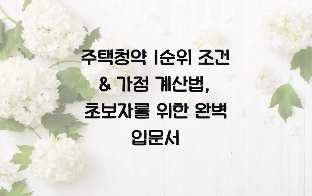 주택청약 1순위 조건 & 가점 계산법 (초보자 필수 가이드)