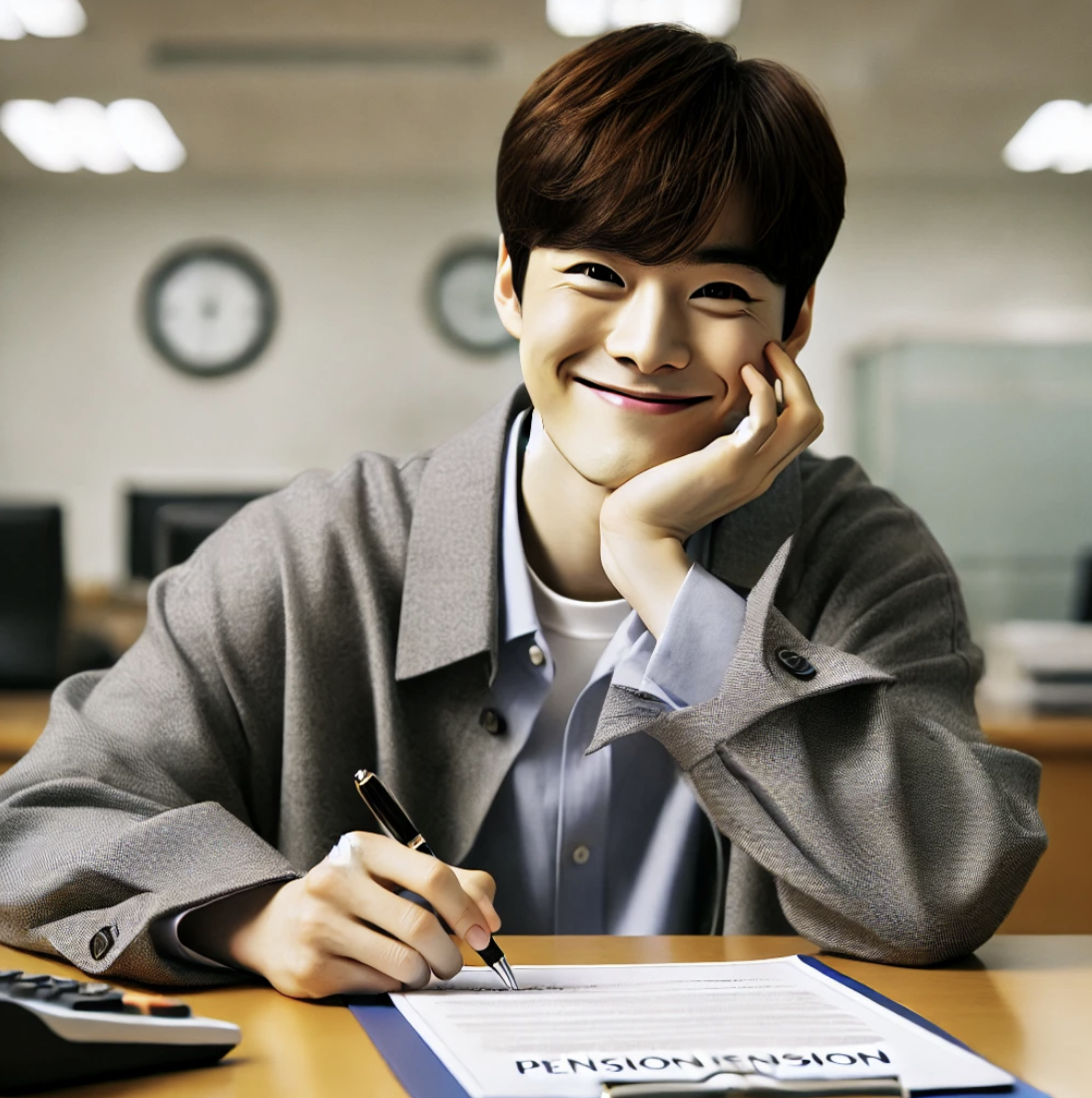 연금 가입 서류에 서명하는 청년