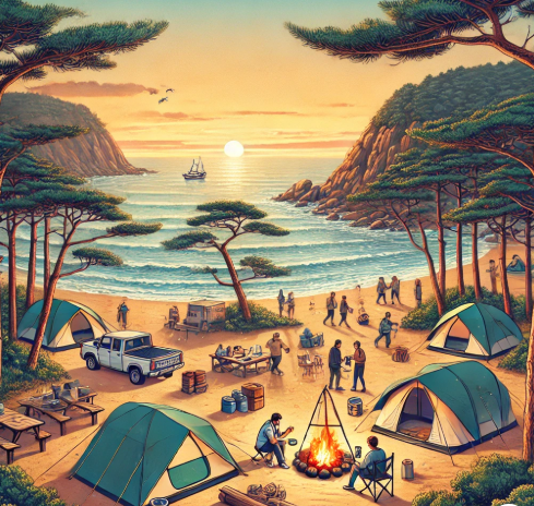 도초도 에서 캠핑하는 모습