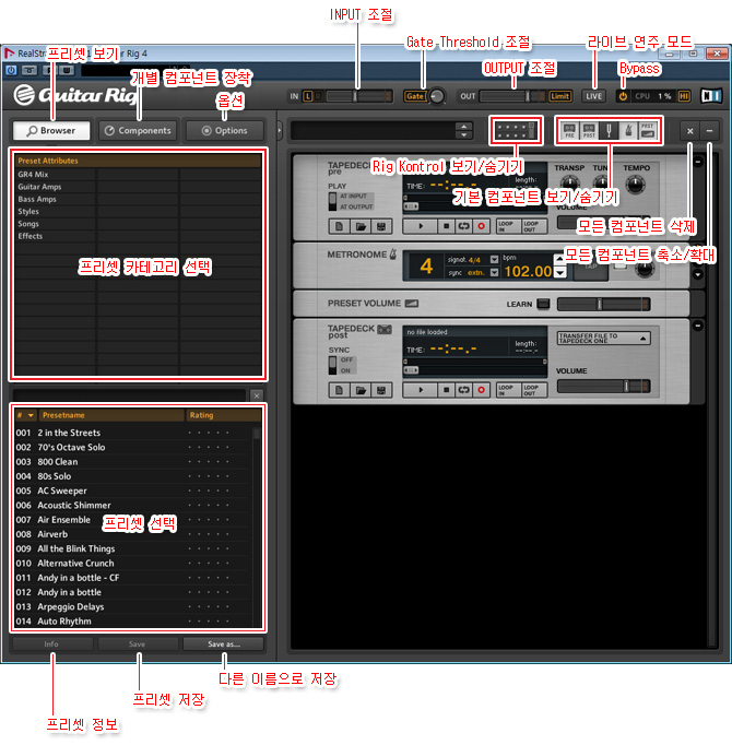 VSTi 기타릭 Guitar Rig 사용 방법