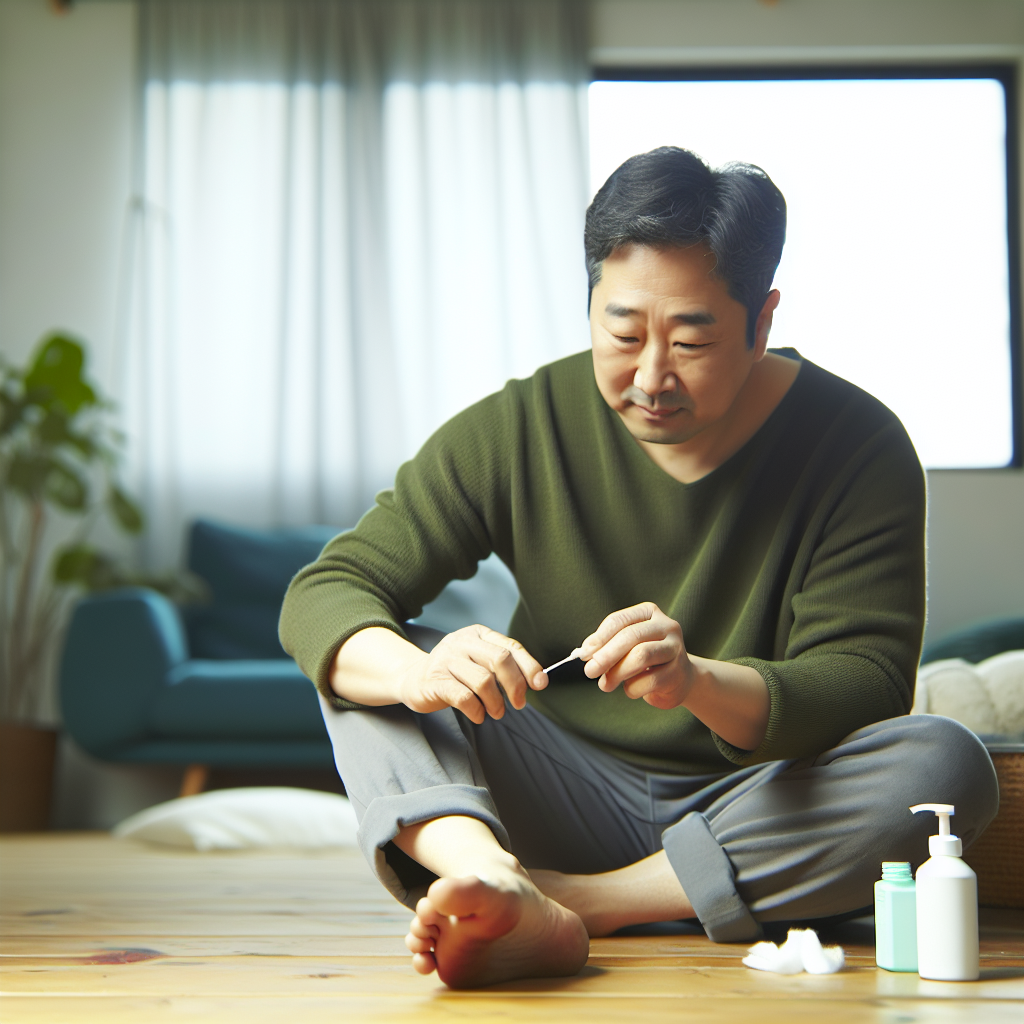 발톱에-무좀약을-바르고있는-남자