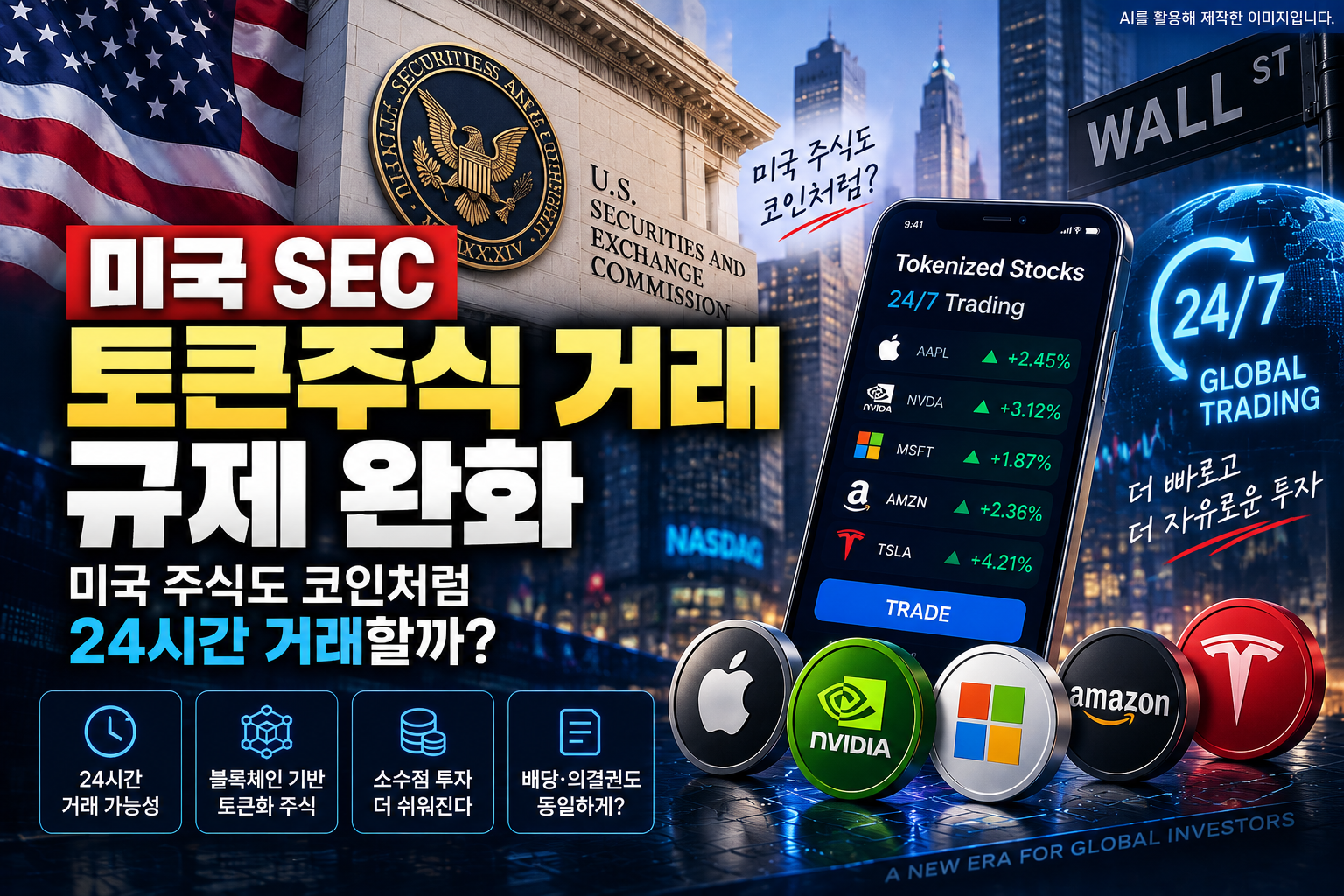 미국 SEC 토큰주식 거래 규제 완화와 미국 주식 24시간 거래 가능성