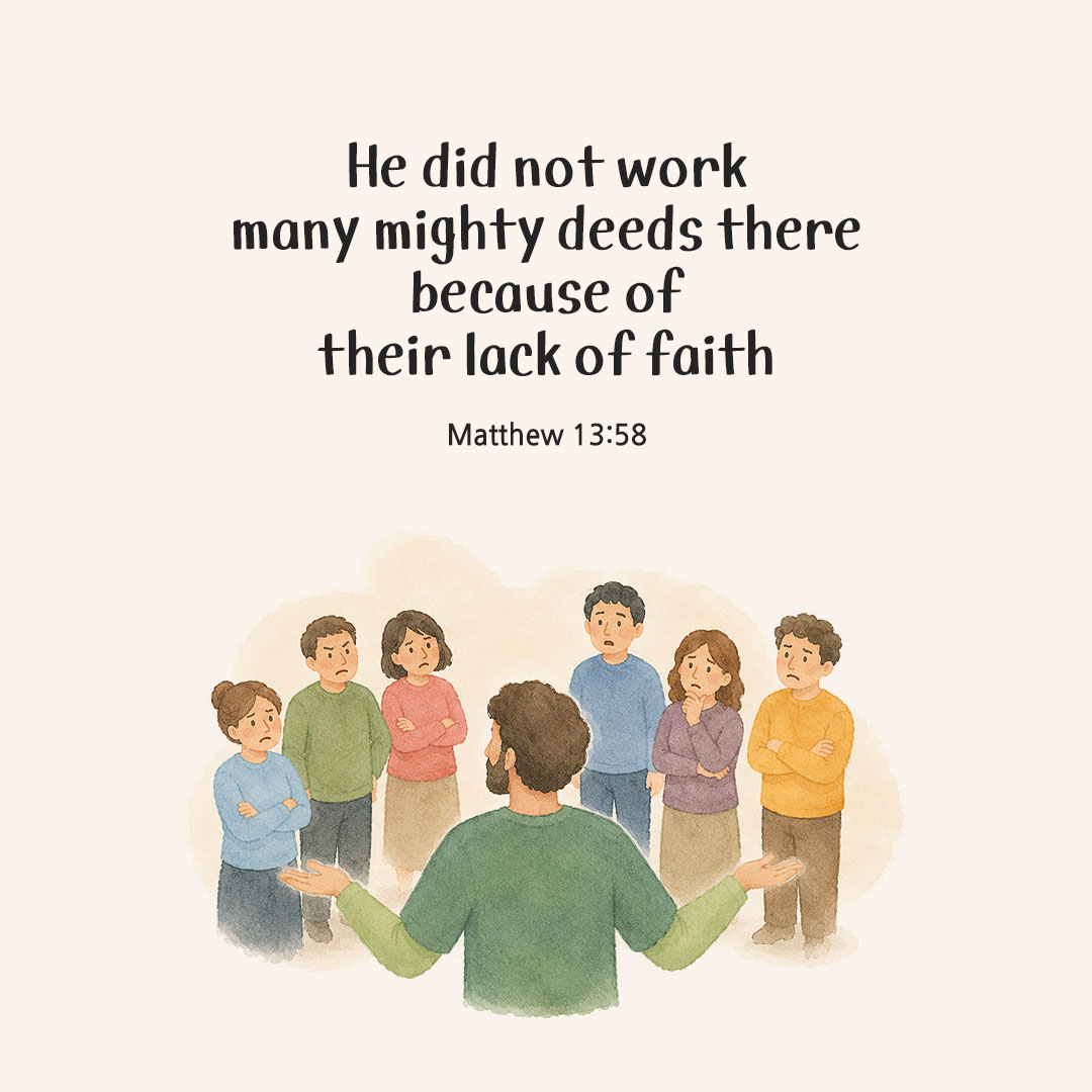Today's Bible verse card Matthew 13:58 scripture image