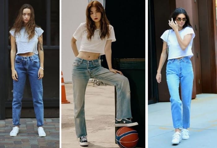 크롭흰티셔츠와-청바지코디