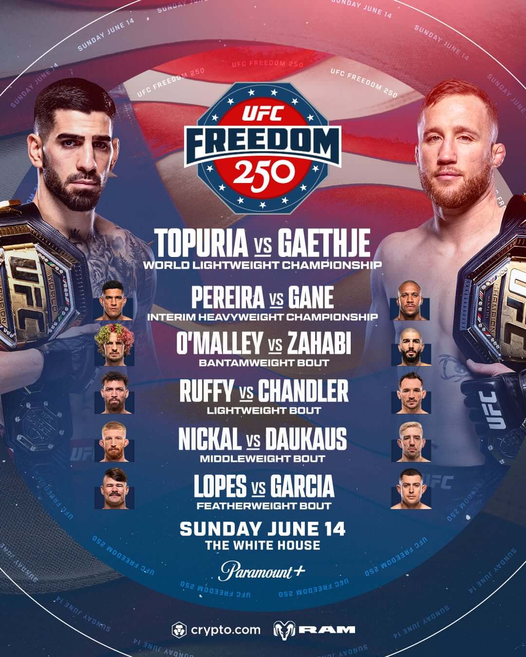 UFC FREEDOM 250 경기날짜 한국시간 라인업 중계 정보