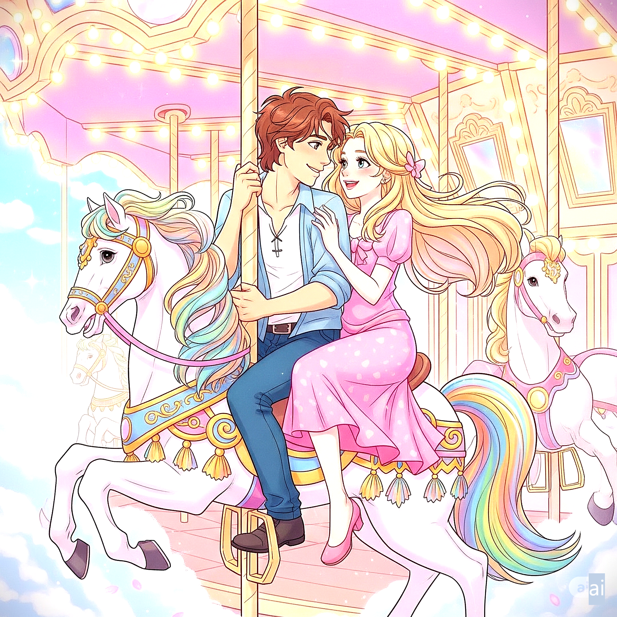 회전목마를 타는 남녀