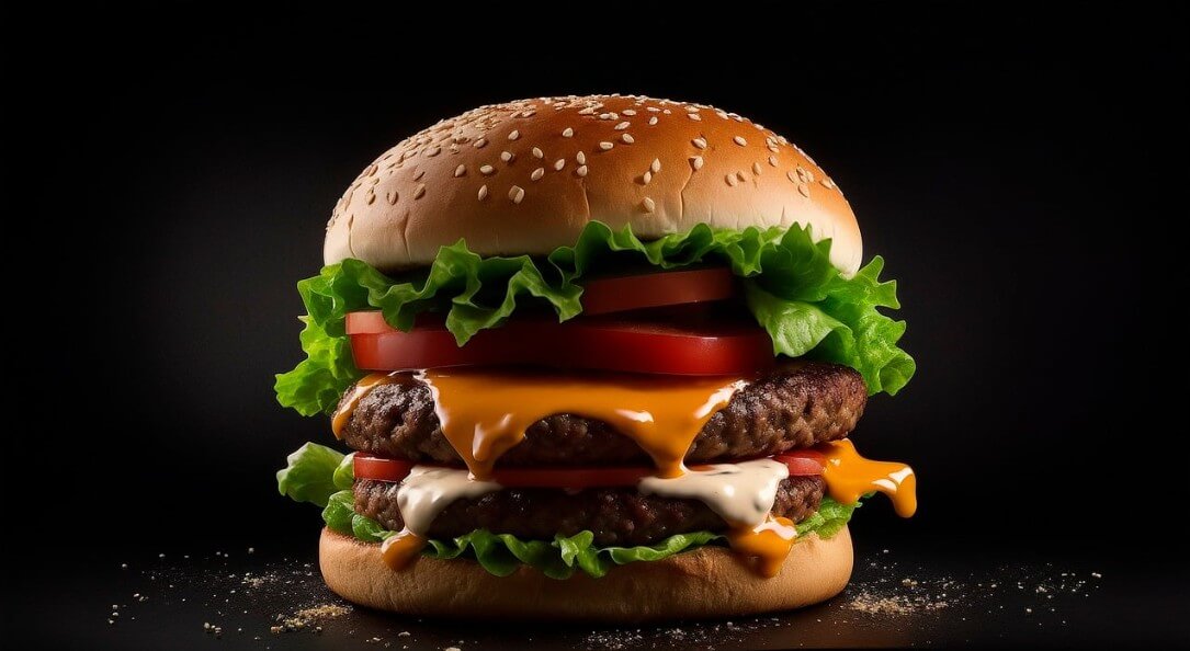 검은색 배경의 햄버거 모습