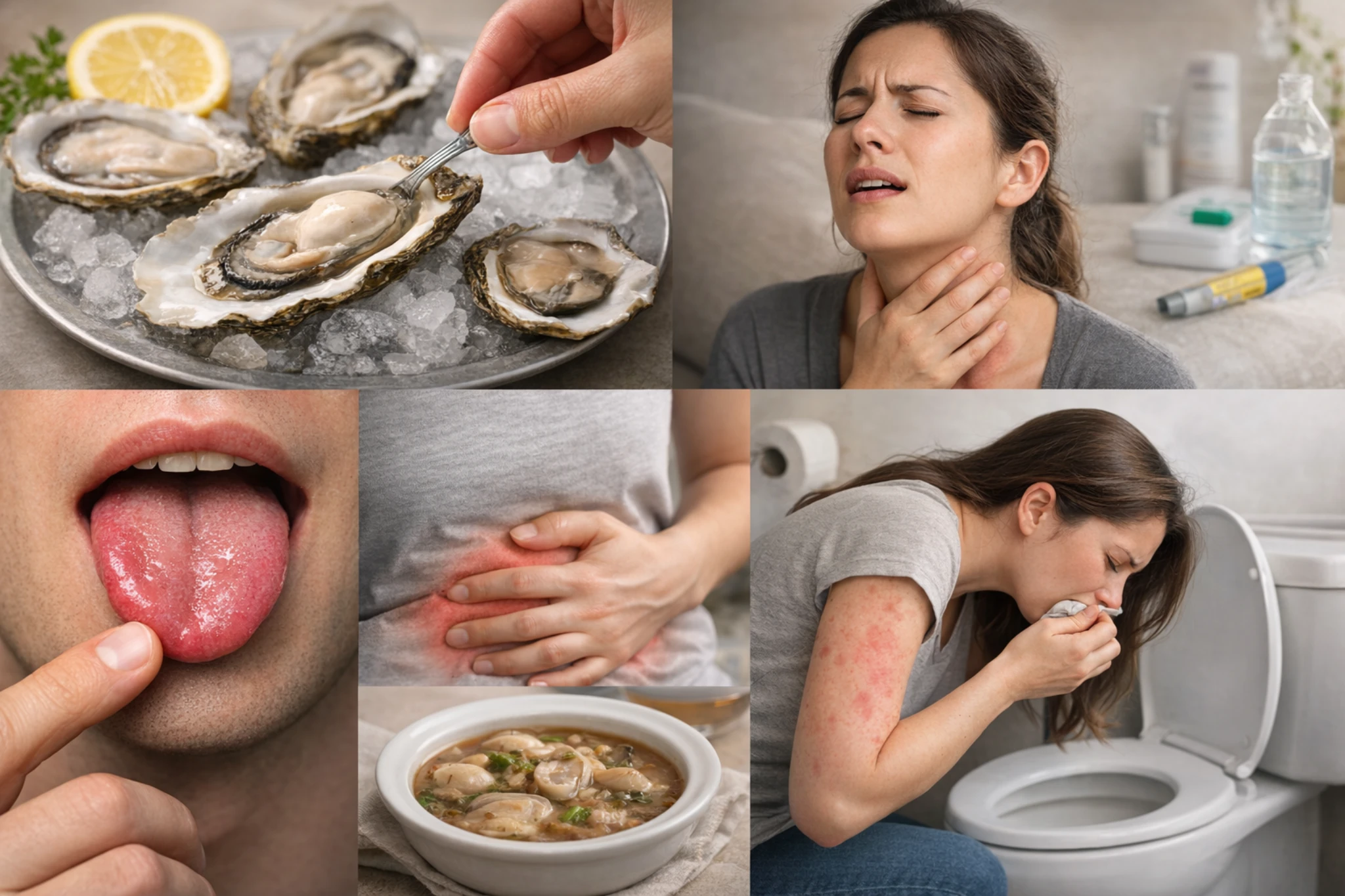 석화 알레르기, 그냥 ‘소화가 안 되는 거겠지’라고 넘기지 마세요입안 가려움, 혓바닥 부음
복통, 설사, 구토
두드러기, 호흡 곤란