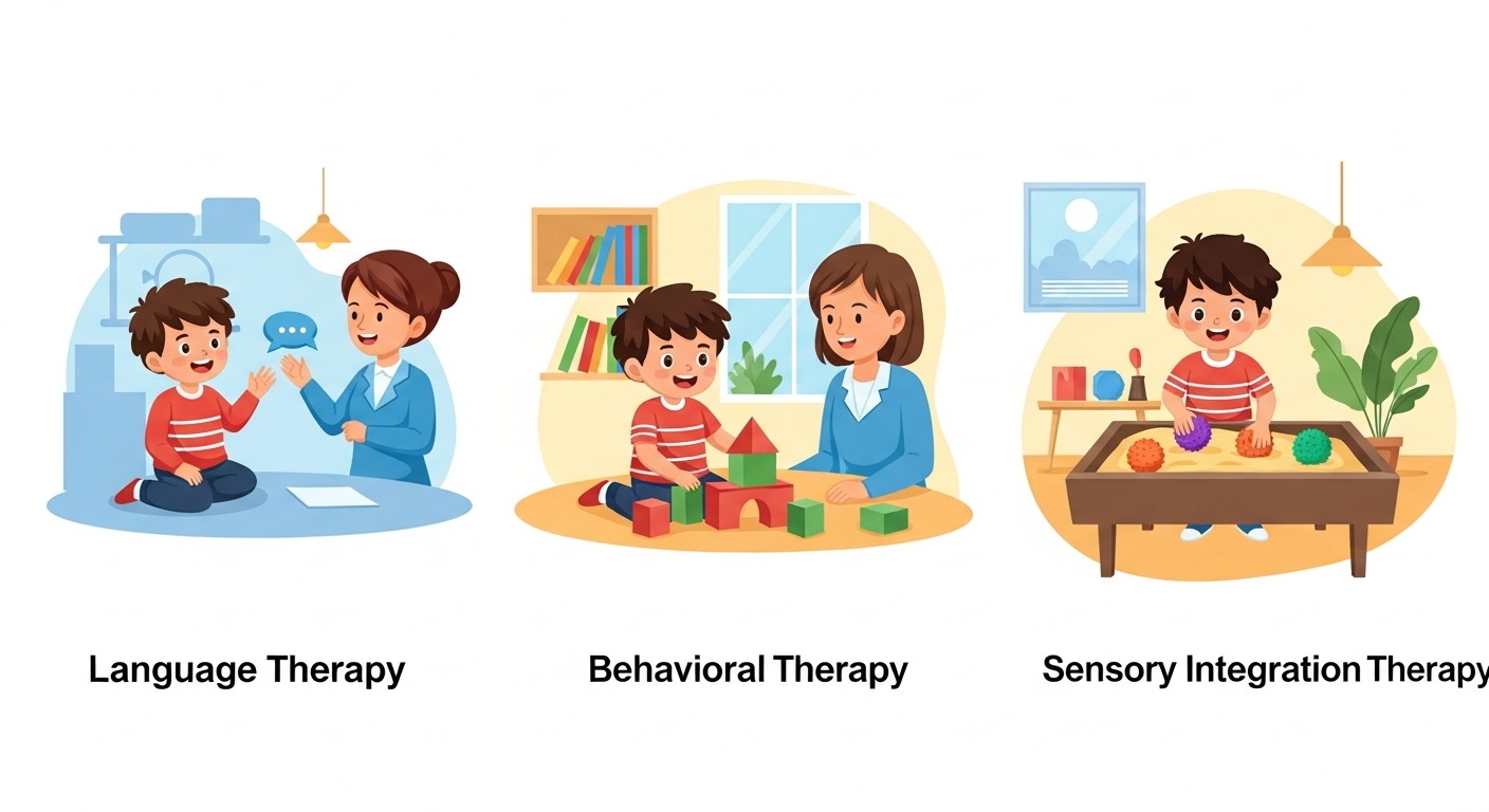 언어, 행동, 감각통합 등 다양한 발달재활치료를 통해 아이가 즐겁게 성장하는 모습. 치료사와 함께 웃으며 활동하는 아이.