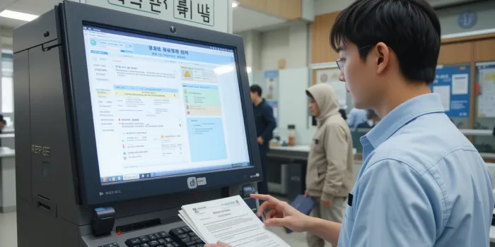공공기관 무인 발급기에서 등기부등본 발급을 진행하는 모습