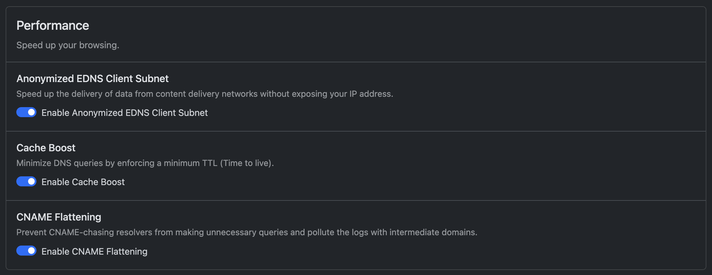 NextDNS Security 탭 - Performance