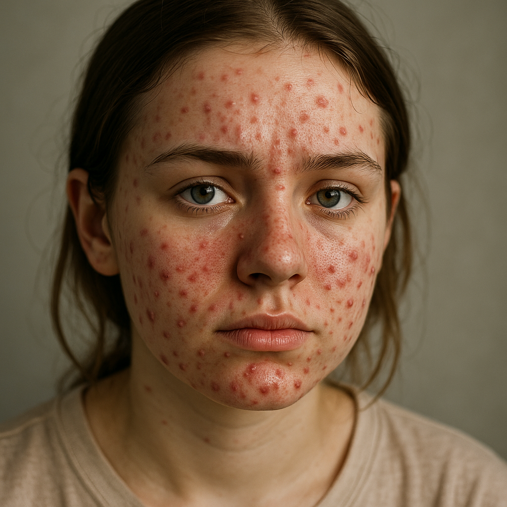 여드름 피부의 여성