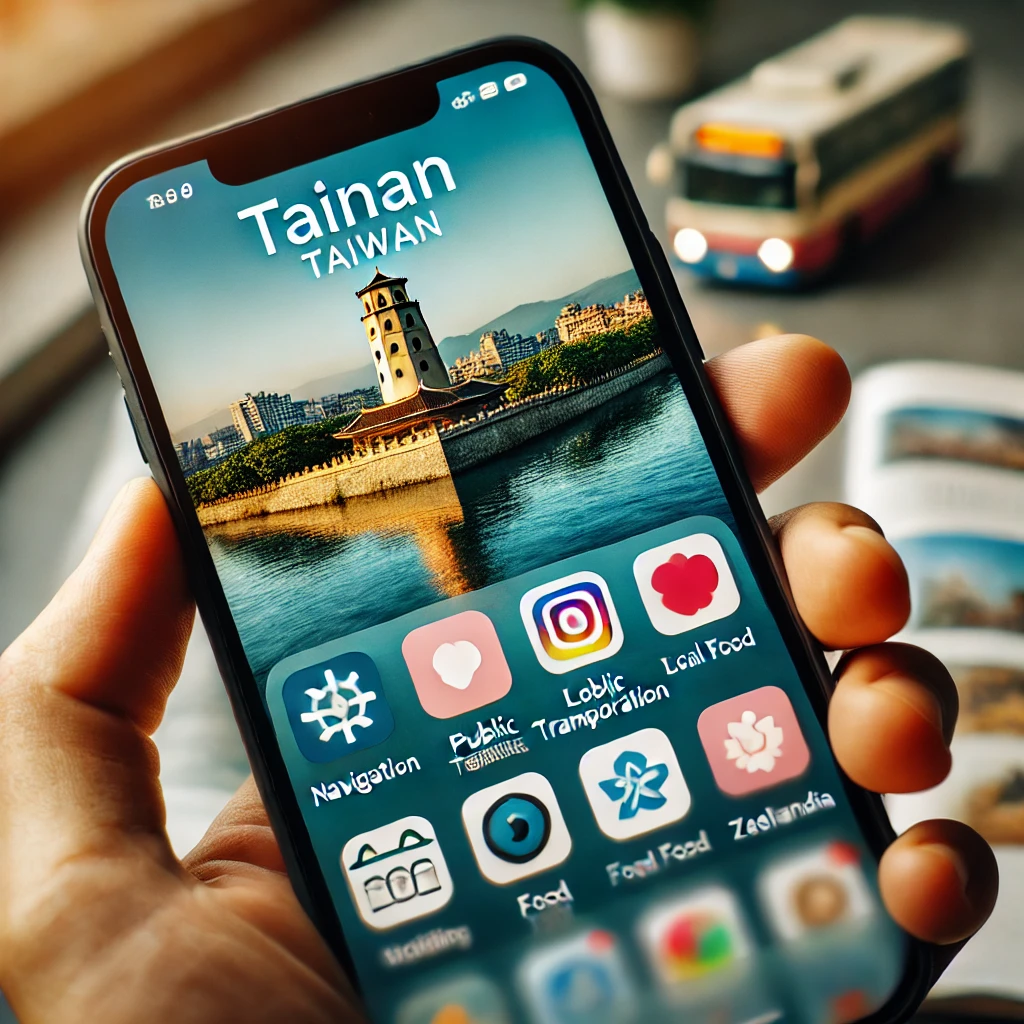 스마트폰 화면에 타이난 여행 필수 어플 아이콘이 보이는 모습