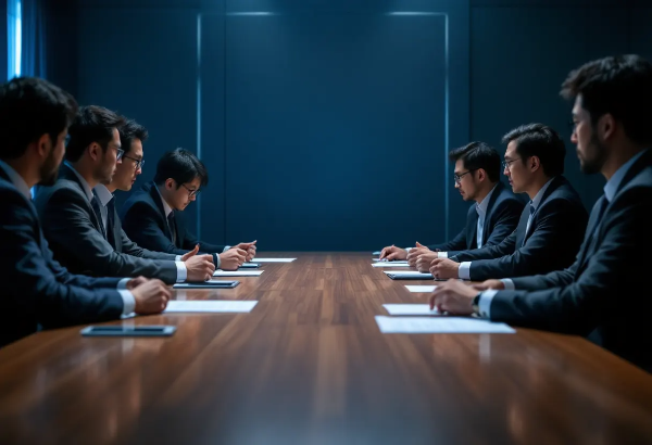 회사와 노동자들의 교섭을 담은 장면