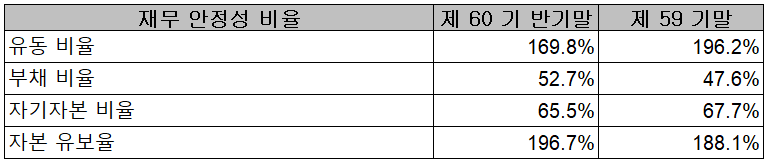 시그네틱스 - 재무 안정성 비율