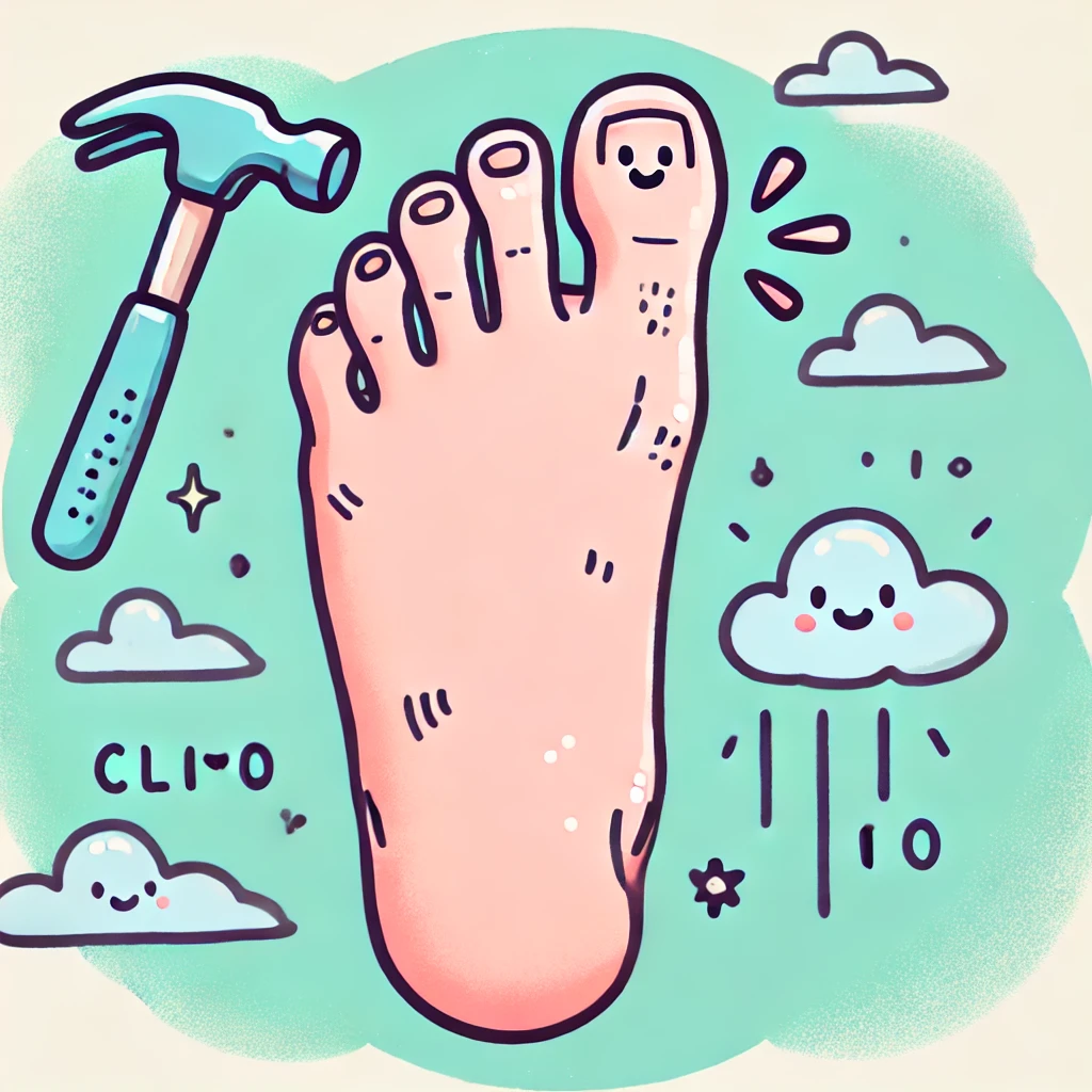 네 번째 발가락이 조금 휘어져 있는 발 그림