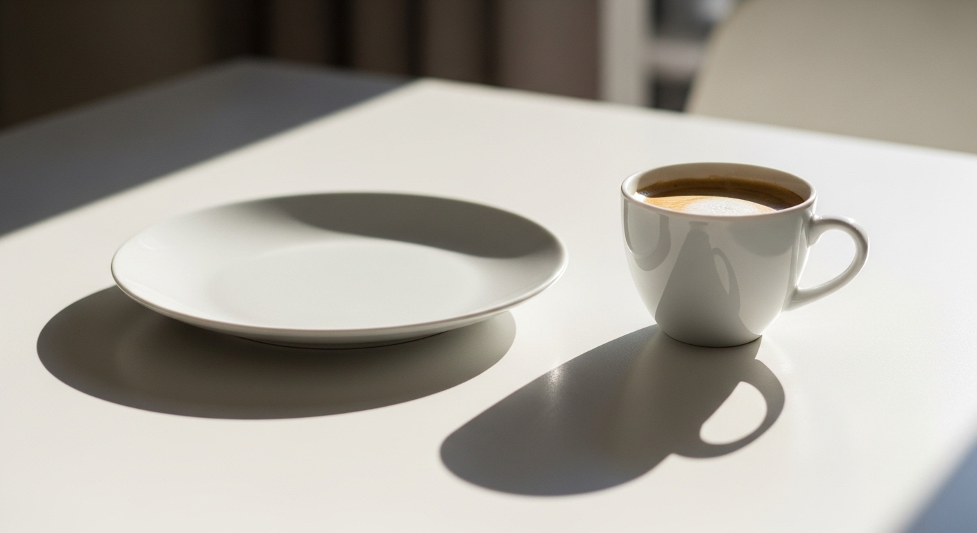 공복에 커피를 마시는 상황을 보여주는 아침 식탁 이미지