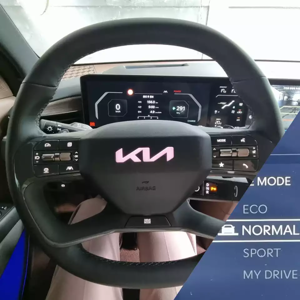 EV9 이륜은 운전대에 주행 모드 버튼만 들어갑니다. 터레인 모드는 EV9 사륜만 됩니다.