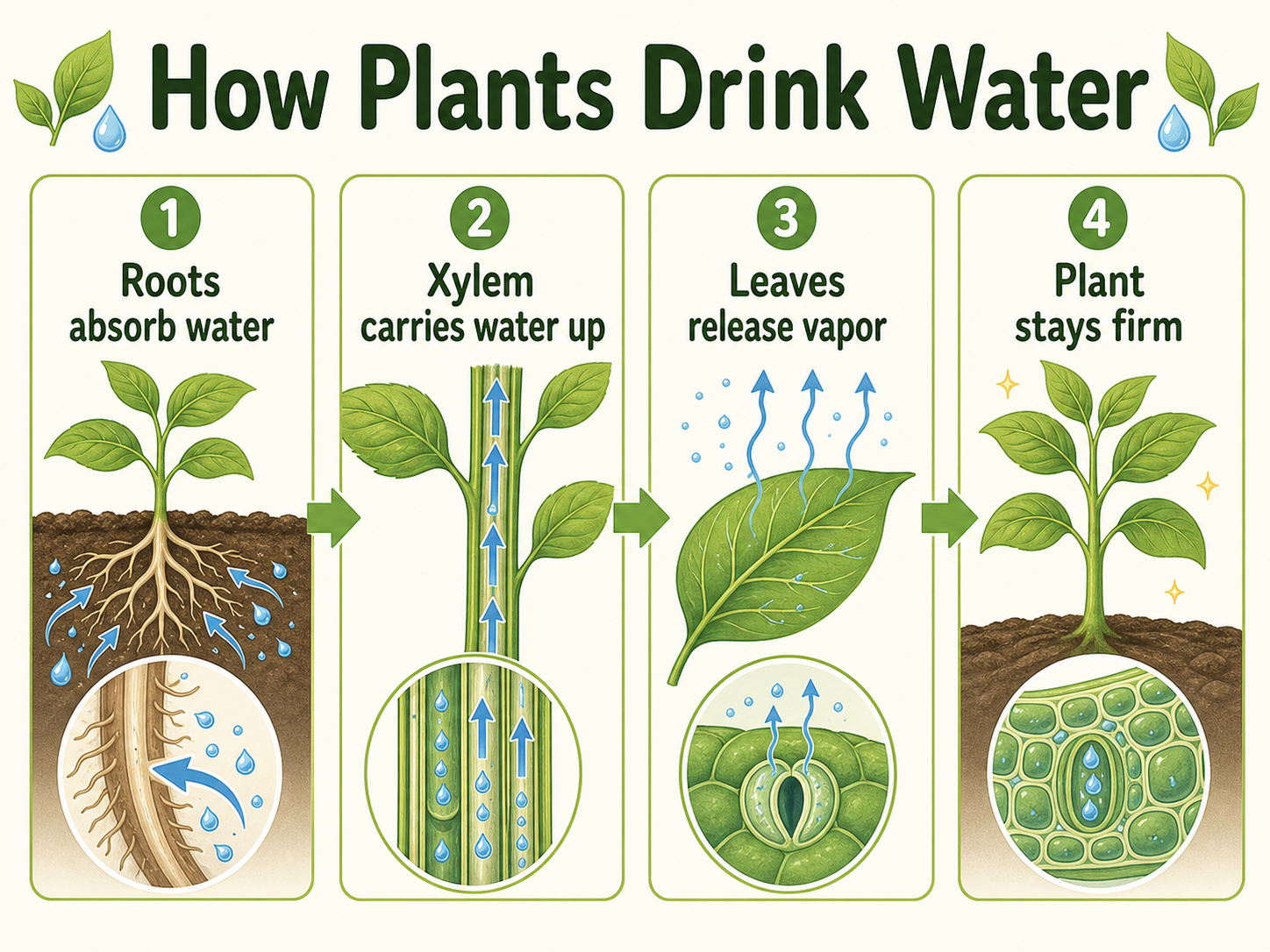 Infographic explaining how plants drink water