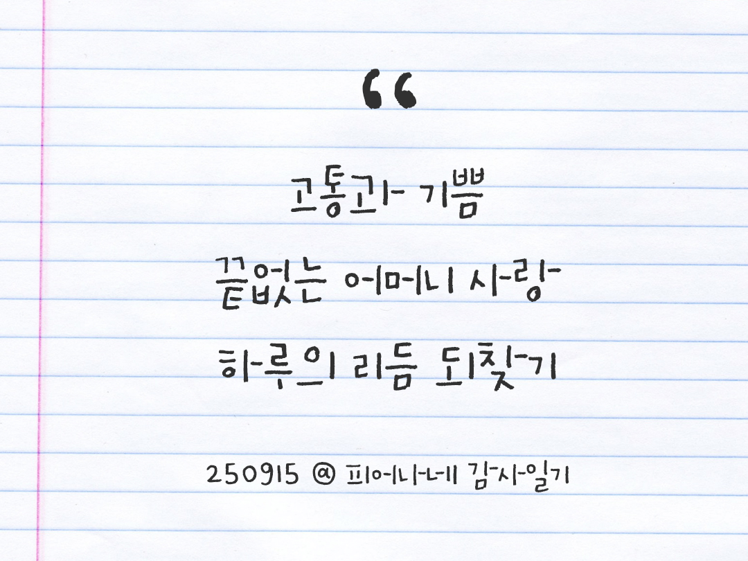 25년 9월 15일 오늘 내 마음 기록하기 감사노트, 감사를 통해 발견한 행복, 오늘 감사한 순간들 by 피어나네 감사일기