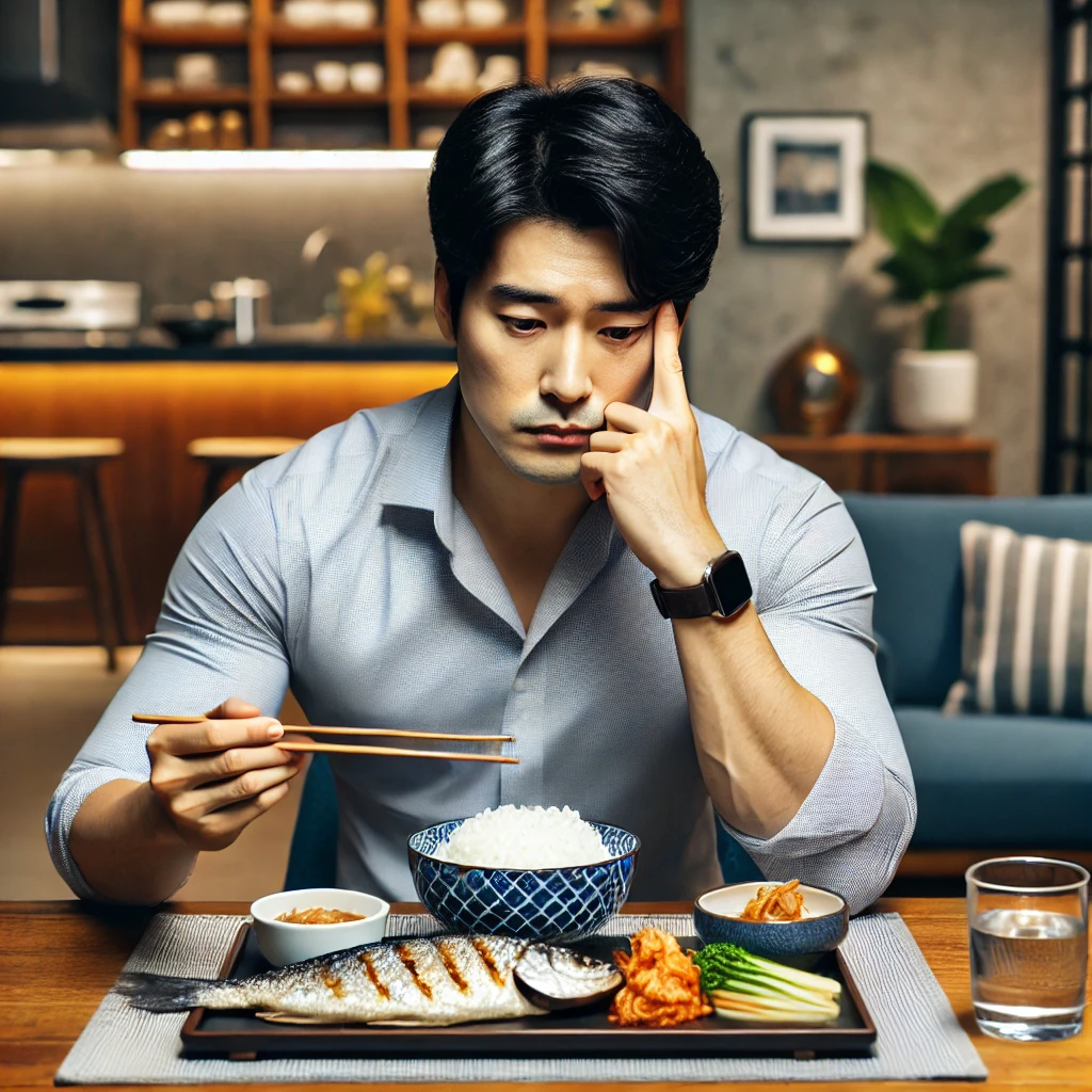 스트레스 속에서도 균형 잡힌 식사를 하는 모습을 담은 이미지