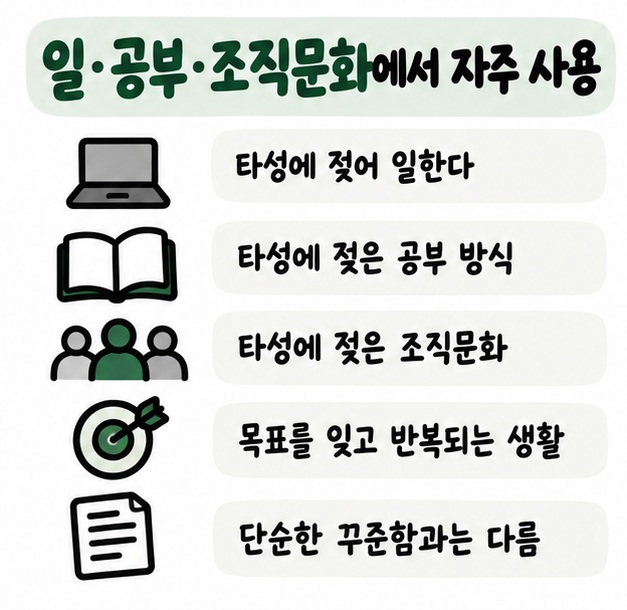 일과 공부, 조직문화, 생활습관에서 늘 하던 방식을 생각 없이 반복하는 상황을 보여주는 카드