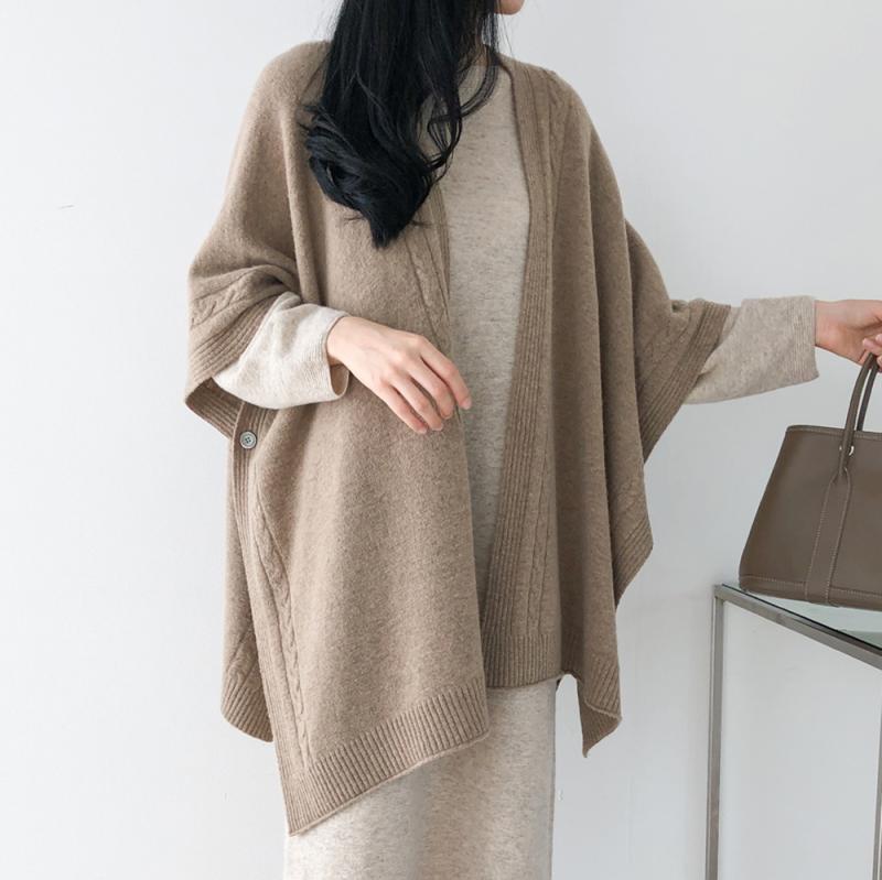 캐시미어 울 케이프 숄 가디건 가을 여성 레이어드 판쵸 망또 니트 어깨담요 7컬러