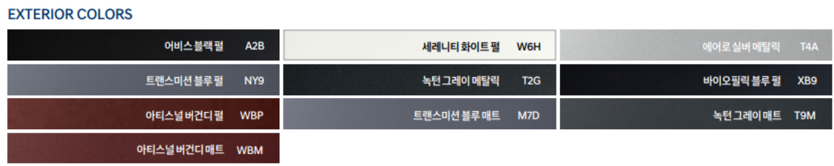 더 뉴 그랜저 외장 색상 종류 및 컬러 코드