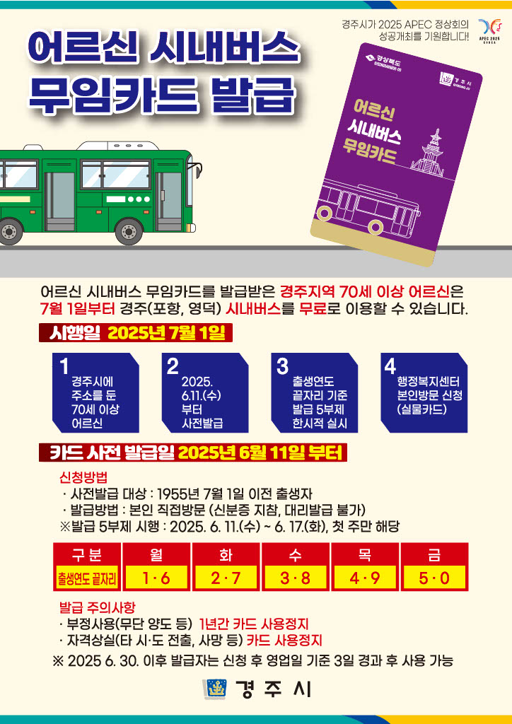 경주시 어르신 시내버스 무임카드 발급 방법 총정리