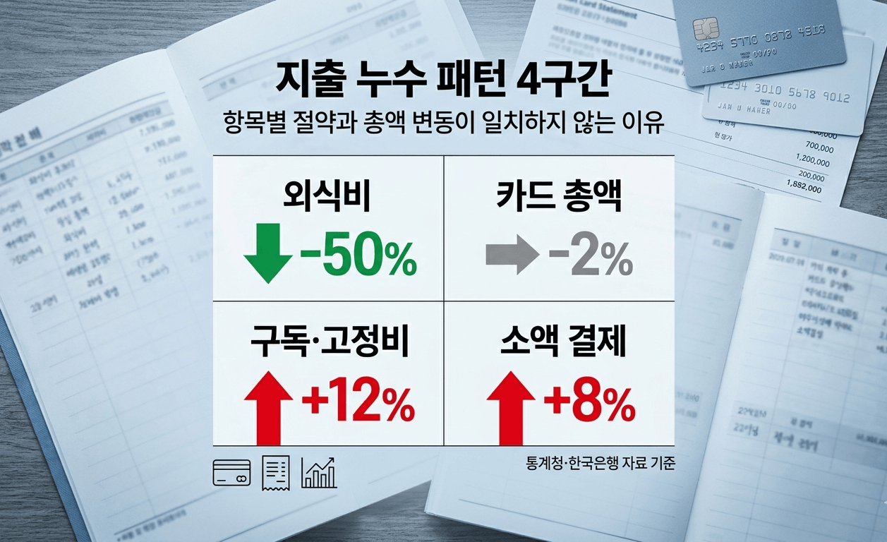 지출 누수 패턴 4구간 외식비 구독 고정비 소액결제