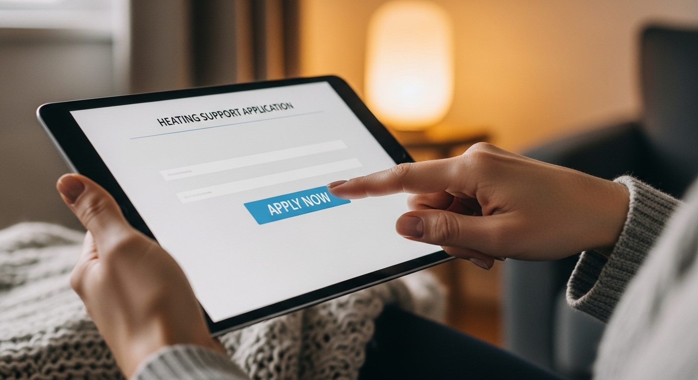 스마트폰으로 '사랑의 온' 난방비 지원을 간편하게 신청하는 모습