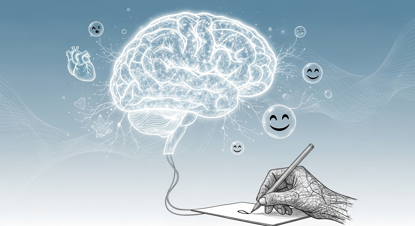 AI 시대에 인간만의 글쓰기 능력을 시각적으로 표현한 이미지